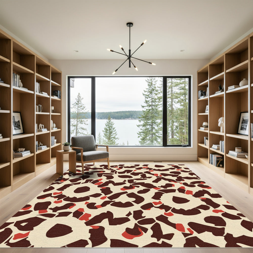 Cream Brown Red Organic Bloom Collage Rug