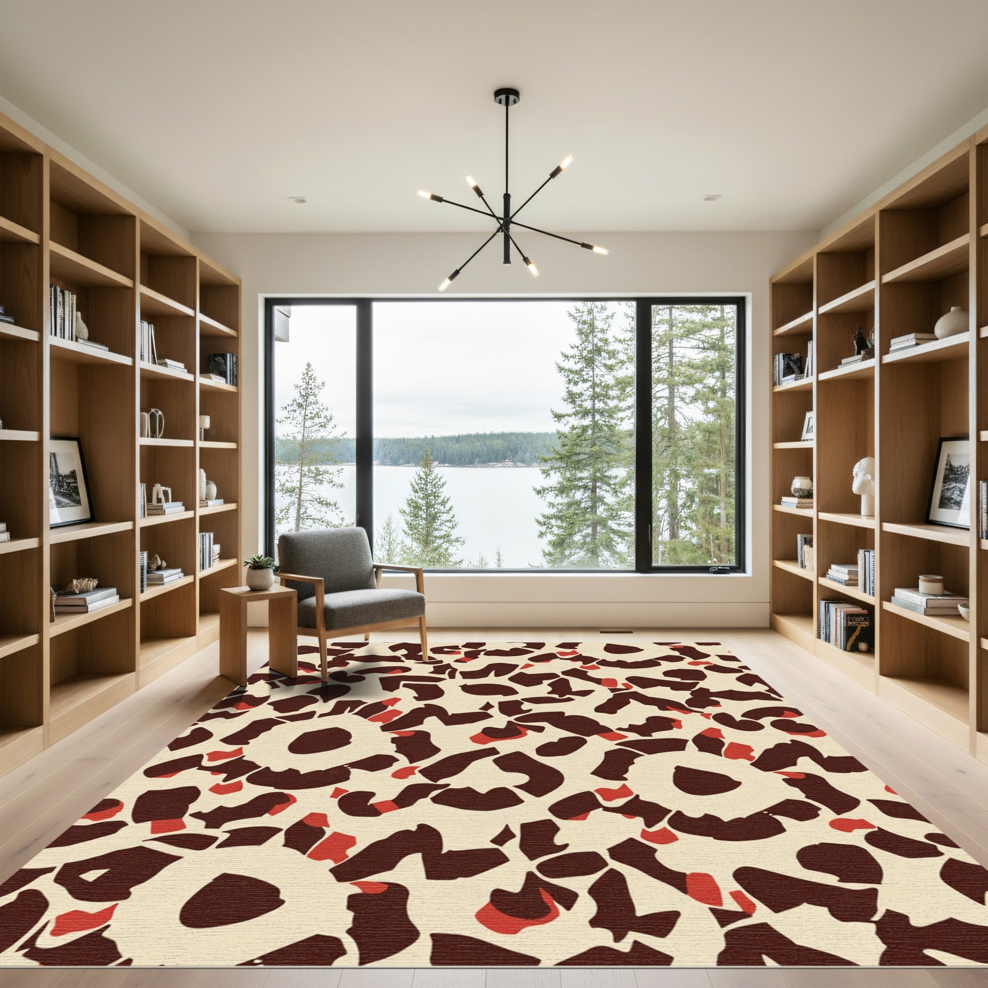 Cream Brown Red Organic Bloom Collage Rug