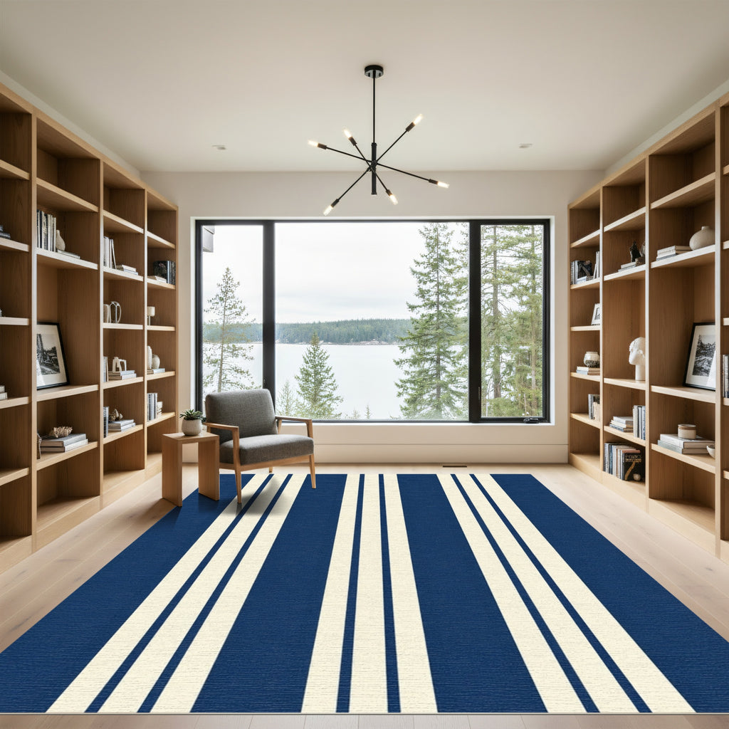 Classic Navy Cream Stripe Rug