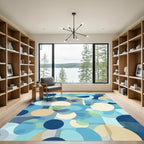 Abstract Circles Blue Ochre Blend Rug