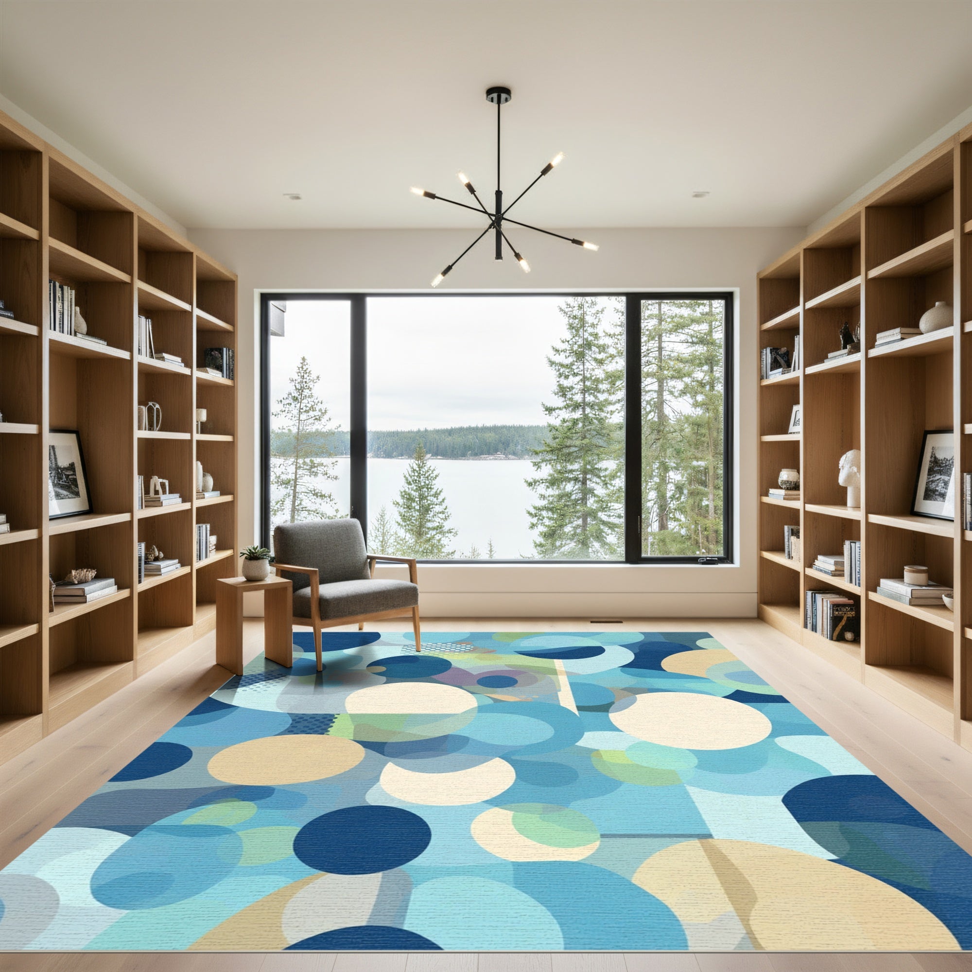 Abstract Circles Blue Ochre Blend Rug