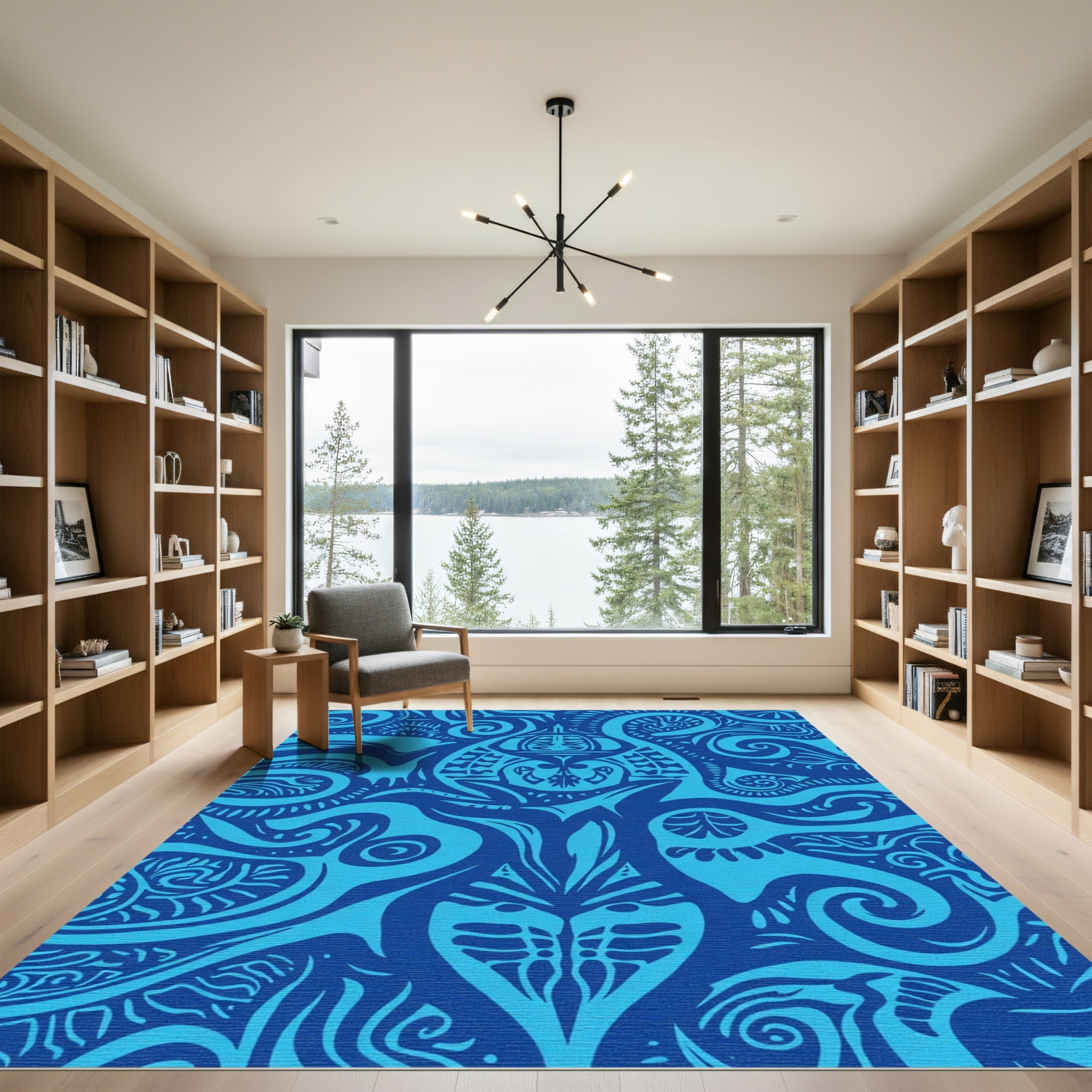 Deep Blue Tribal Tattoo Swirls Rug