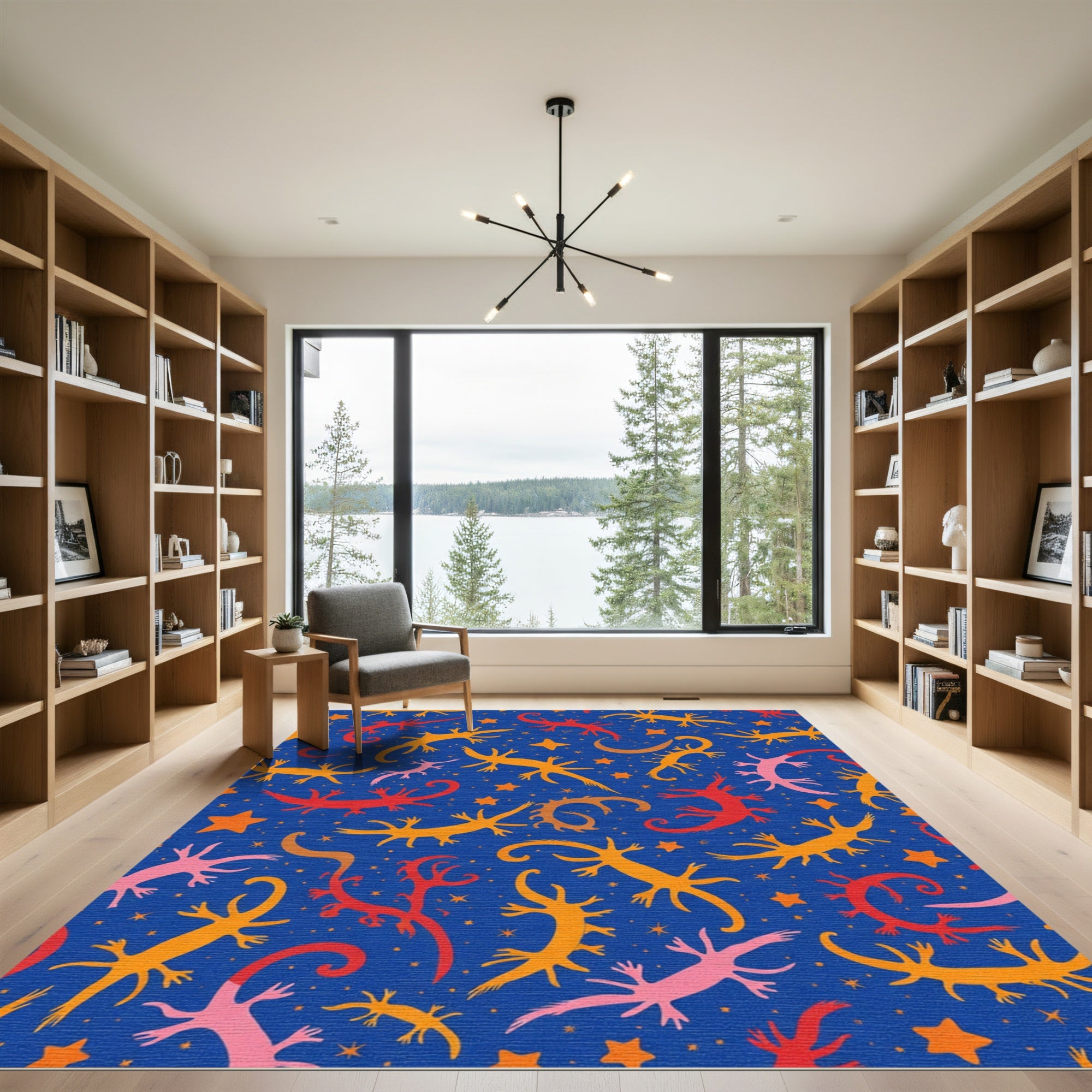 Whimsical Crimson Gold Lizard Galaxy Rug
