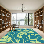 Teal Light Green Leafy Vine Rug