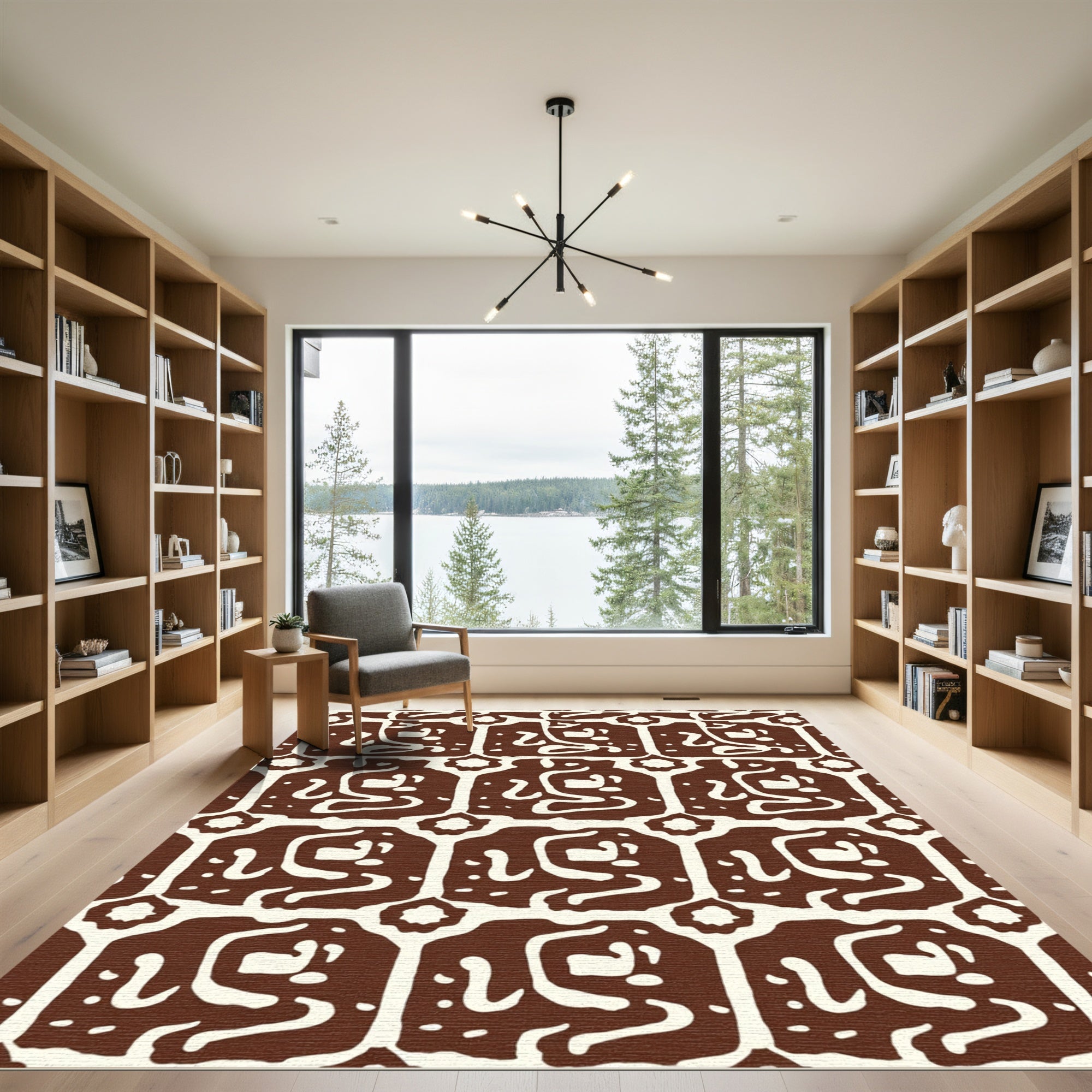 Brown Ivory Organic Geometric Medallion Rug