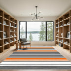 Bold Orange Gray White Striped Rug