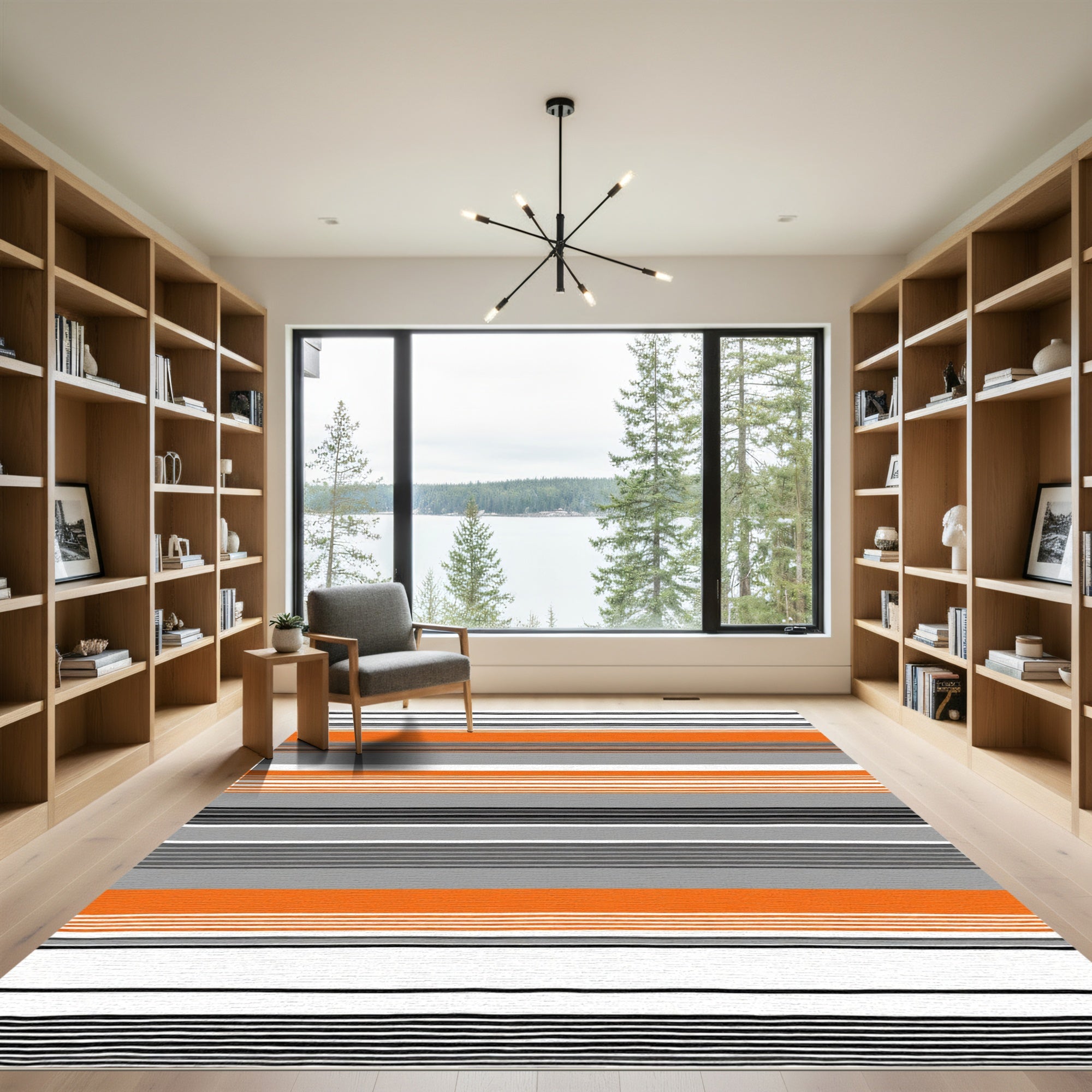 Bold Orange Gray White Striped Rug