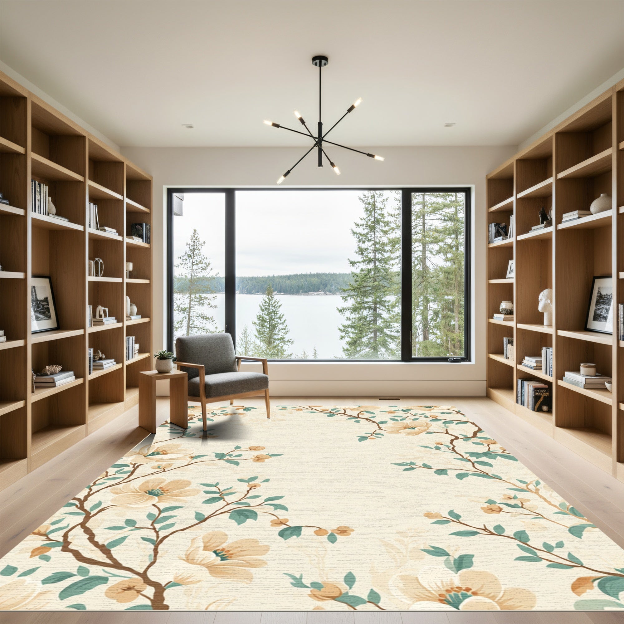 Cream Floral Branches With Teal Accents Rug