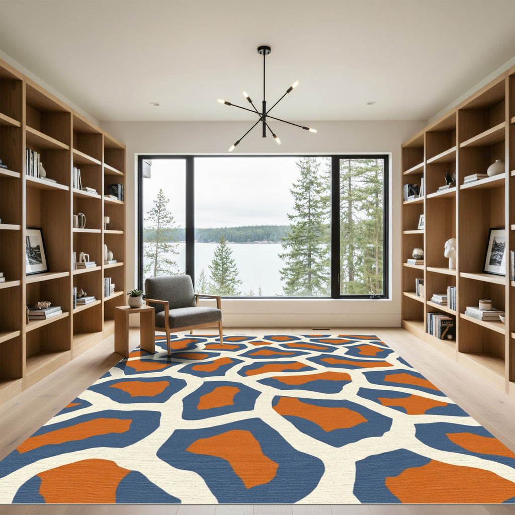 Sunset Orange Blue Giraffe Spots Rug