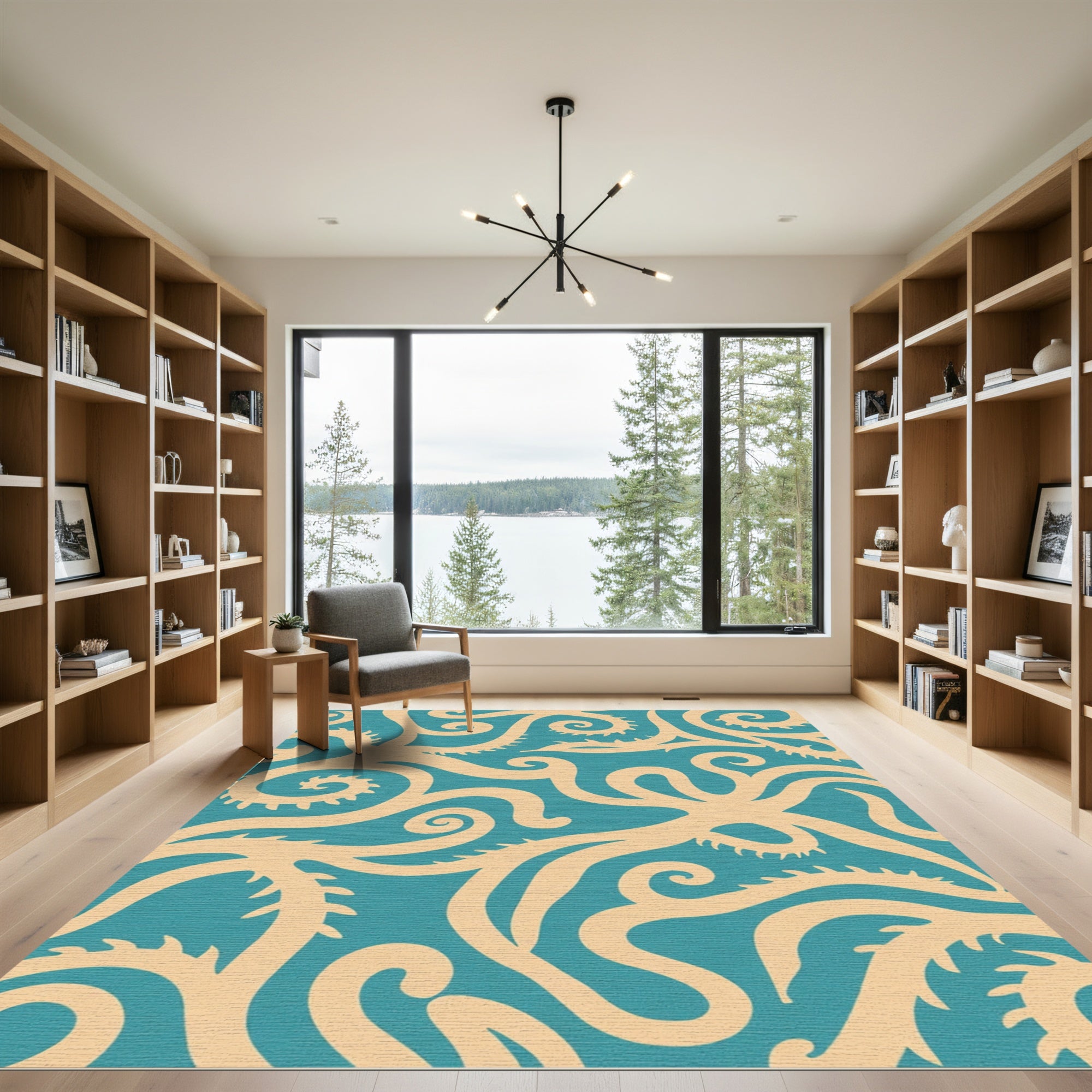 Ivory Teal Swirl Coral Rug