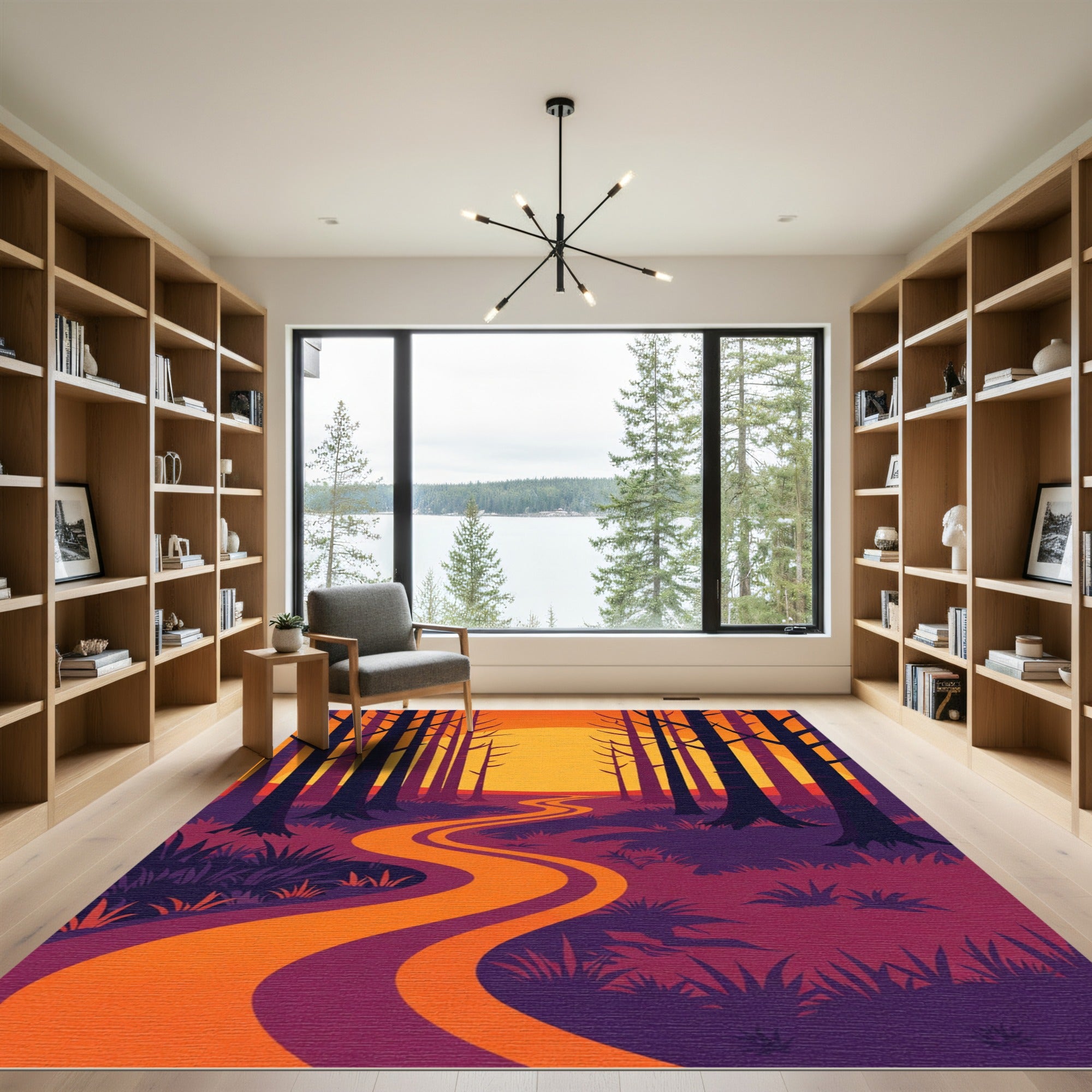 Sunset Forest Path Swirling Rug