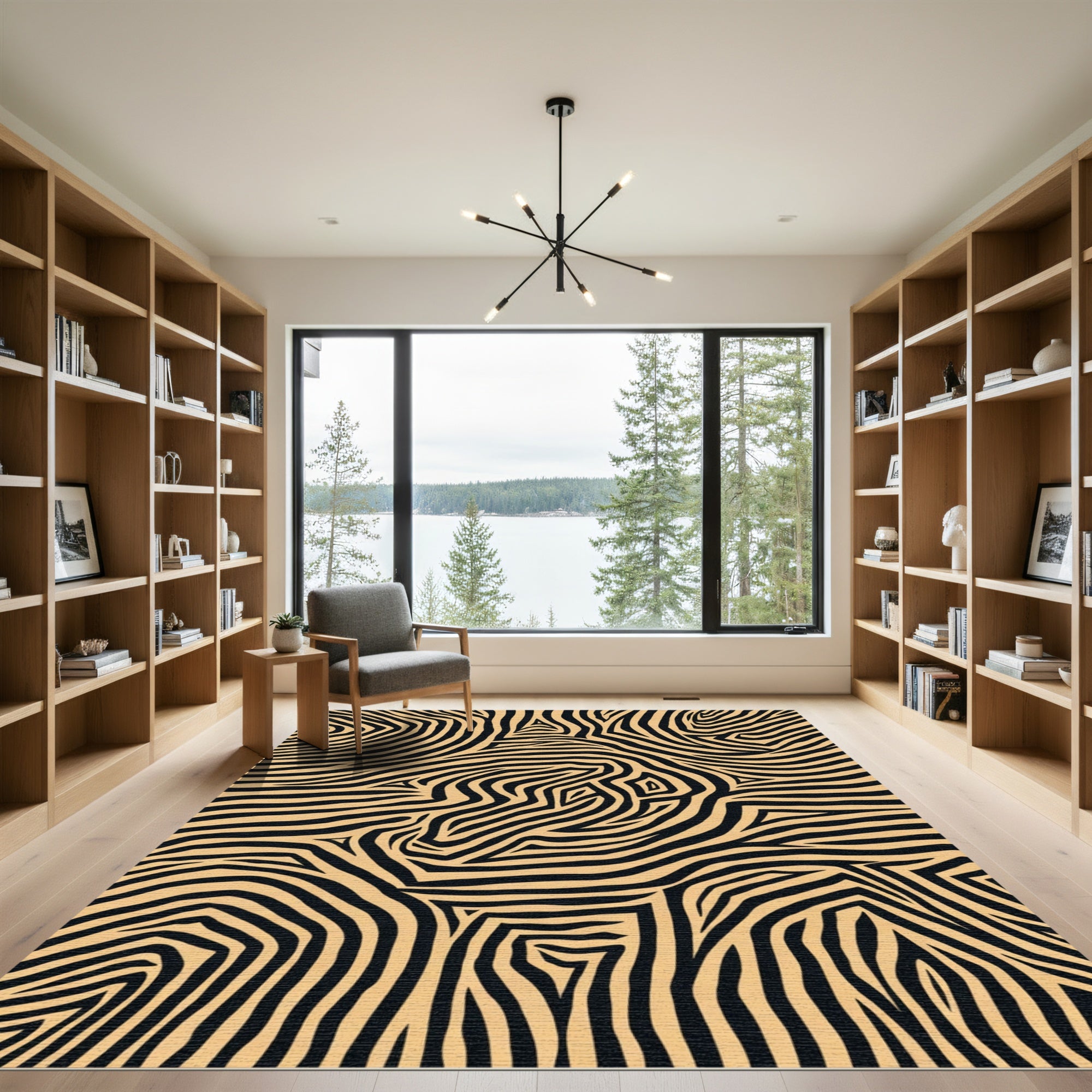 Golden Black Wavy Stripes Rug