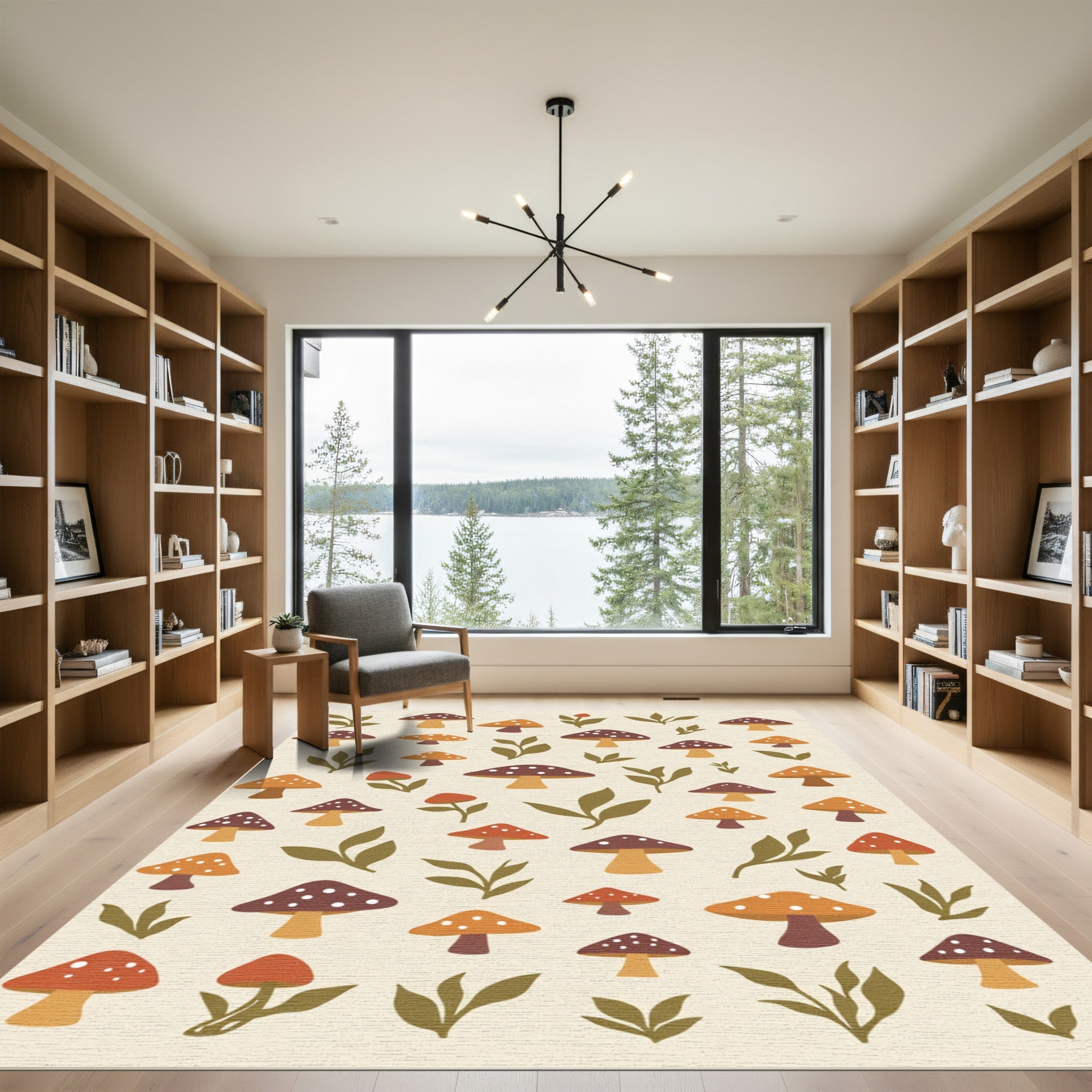 Earthy Mushroom Fungi Foliage Scatter Rug