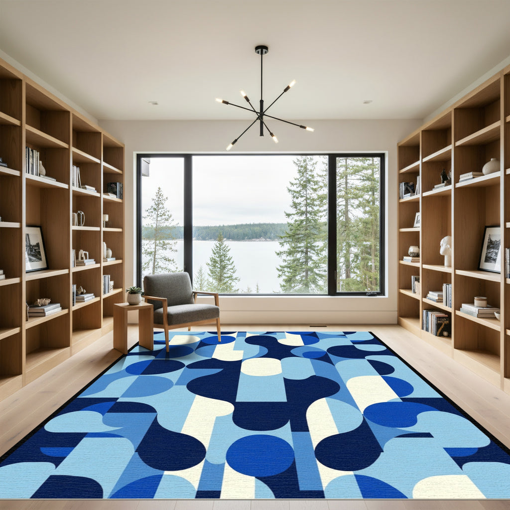 Mid Century Modern Blue Geometric Shapes Rug