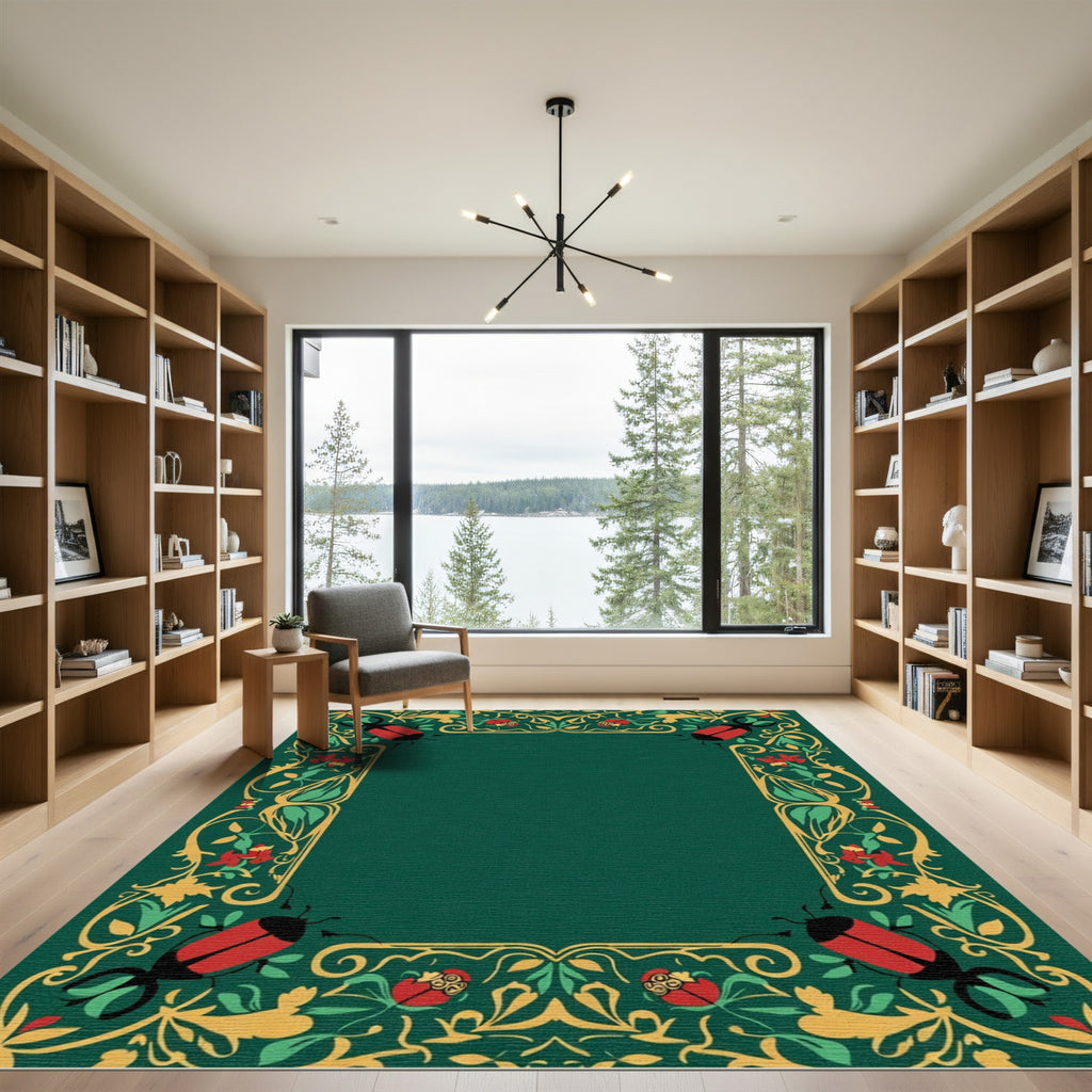 Red Beetle Golden Floral Border Rug