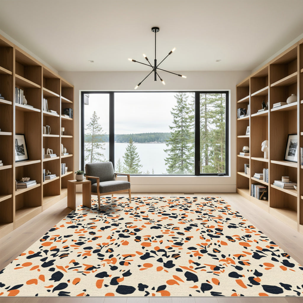 Cream Orange Black Animal Spot Rug