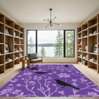 Purple Floral Bird Silhouette Rug