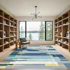 Modern Blue Gold Geometric Stripe Rug