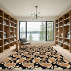Abstract Black Tan Swirl Stripe Rug