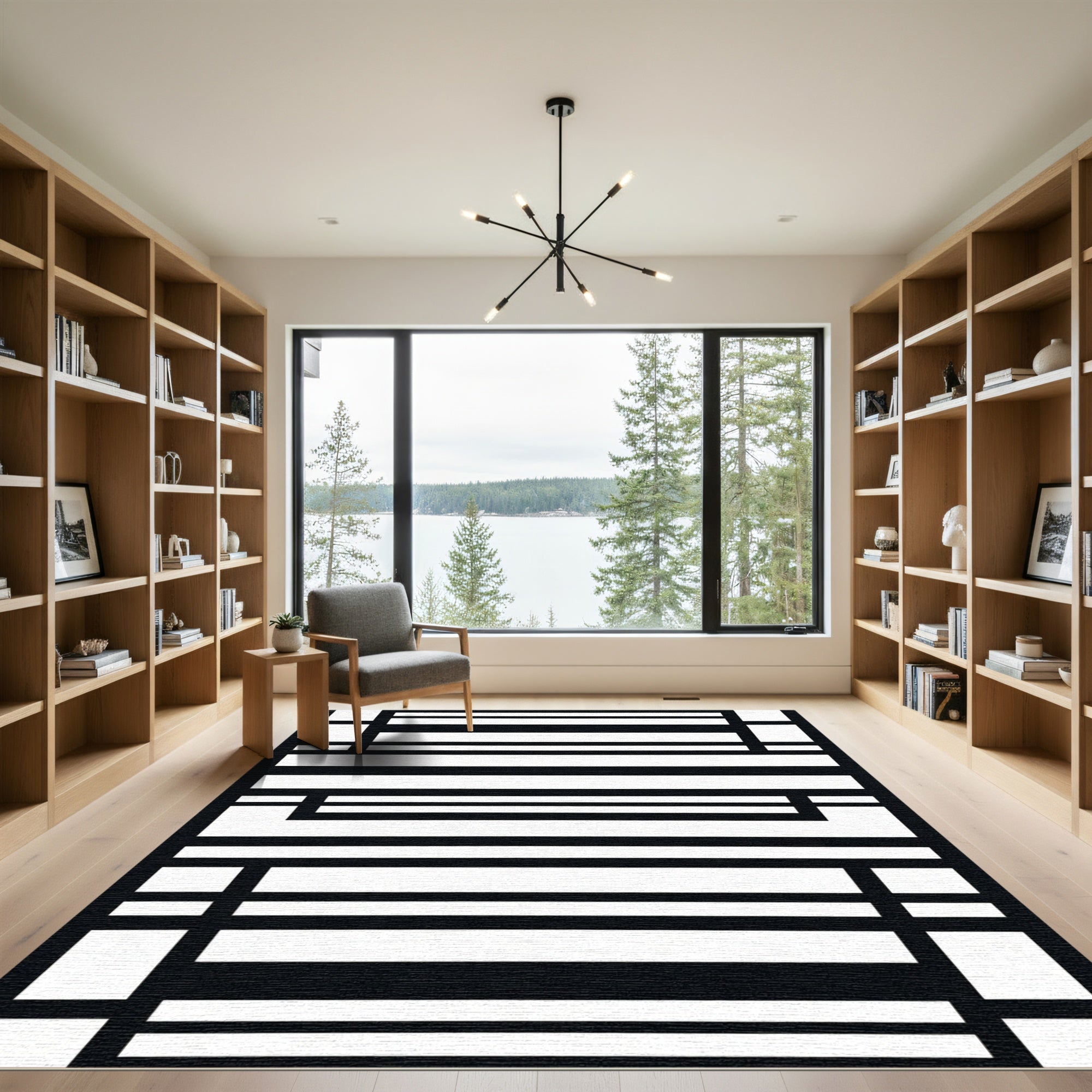 Monochromatic Modern Rectangular Grid Rug