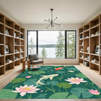 Serene Koi Pond Lotus Garden Rug