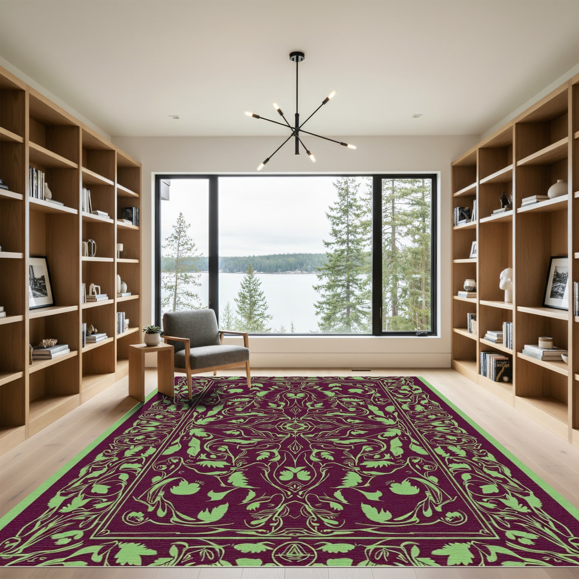 Plum Vine Scrollwork Botanical Rug