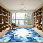 Indigo Blue Tropical Floral Border Rug