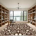 Classic Brown Cream Damask Scroll Rug