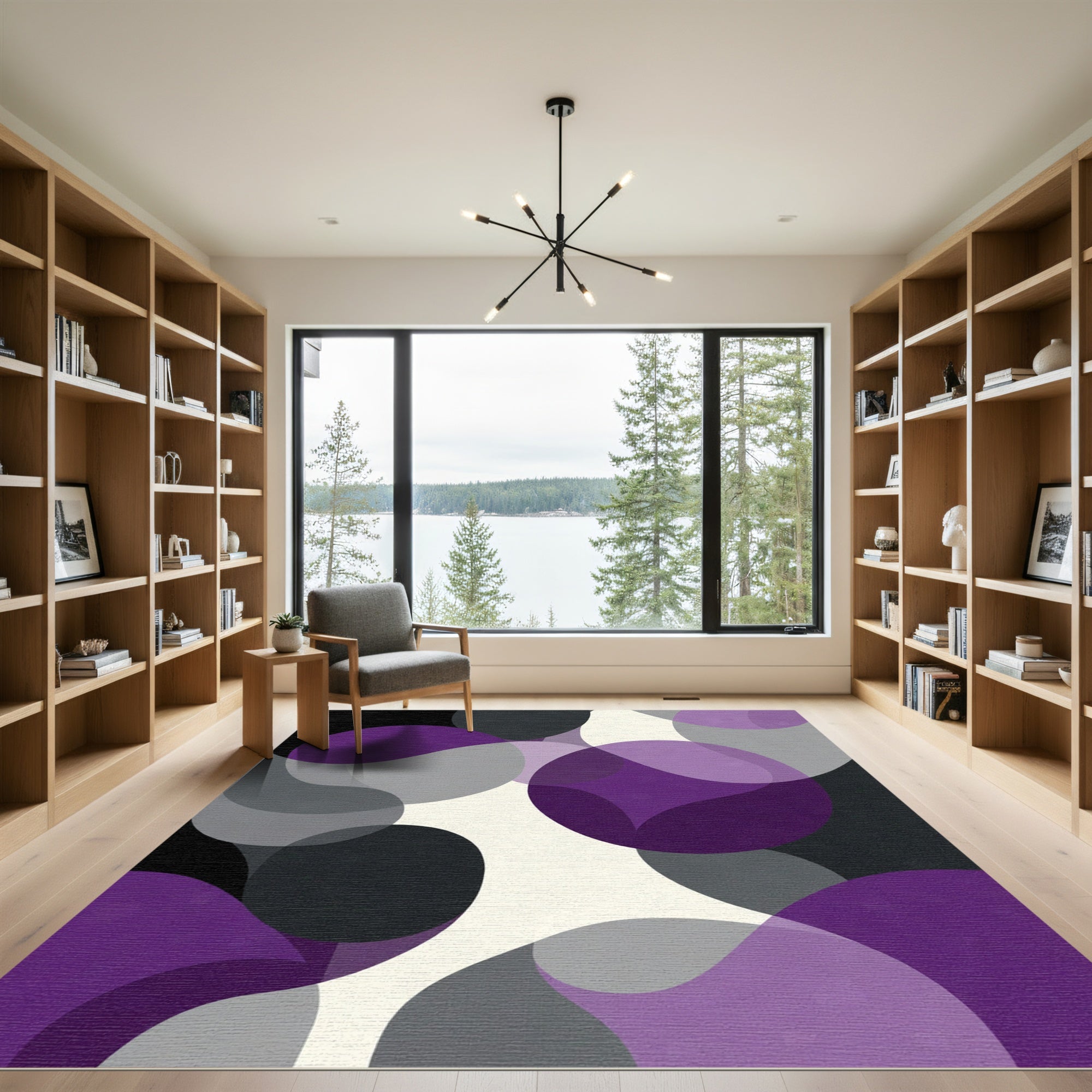 Abstract Purple Gray Black Circles Rug