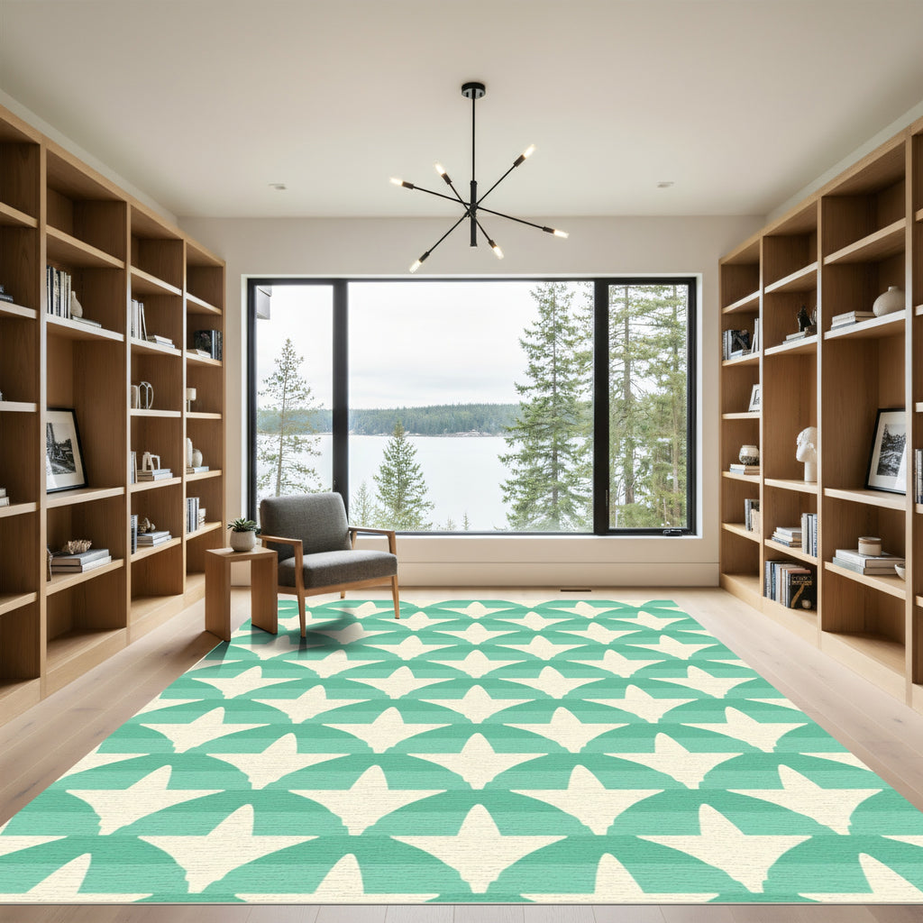Coastal Teal Starburst Arches Rug