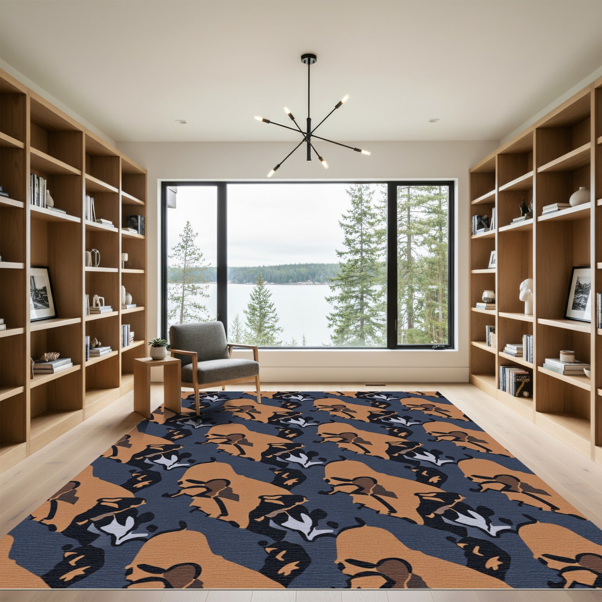 Brown Orange Abstract Camouflage Shapes Rug