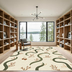 Olive Green Vine Branches Cream Accent Rug