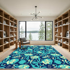 Abstract Teal Cream Organic Flow Rug