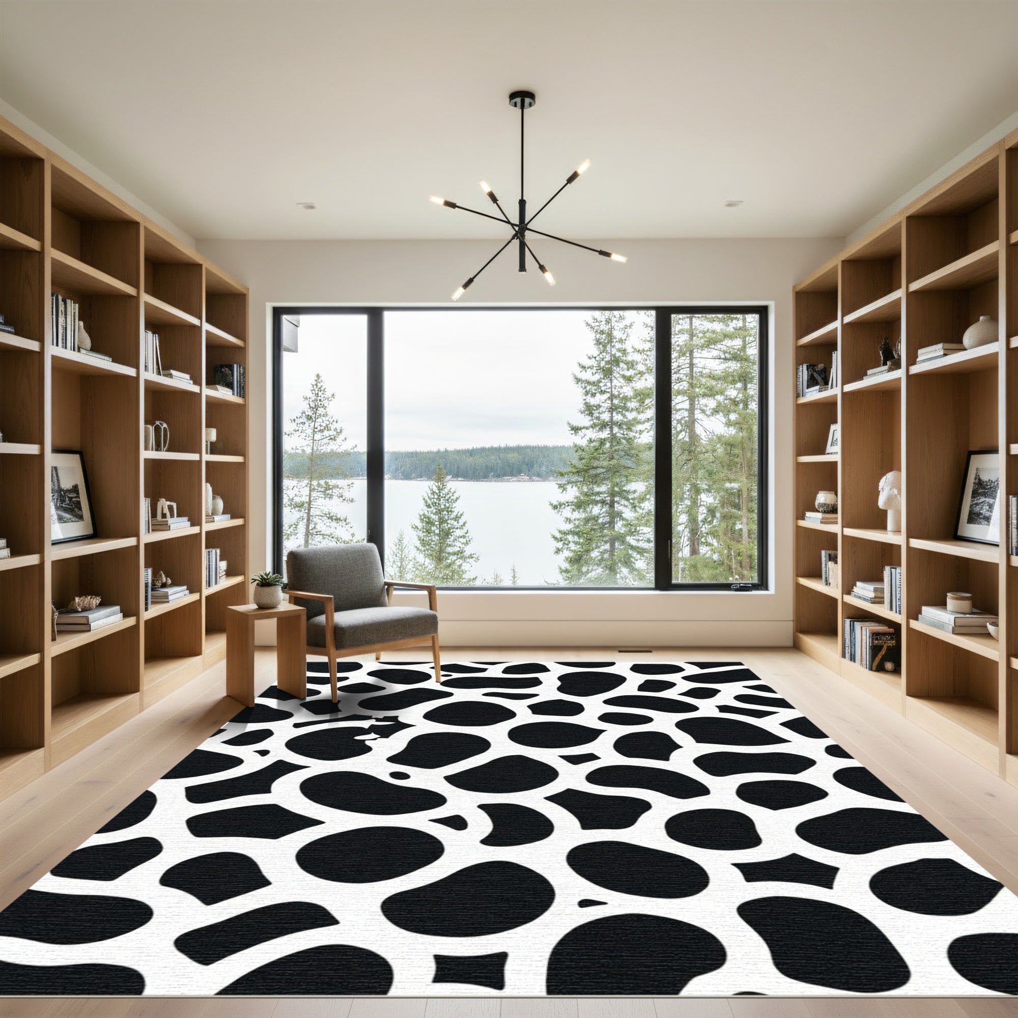 Black White Animal Spot Composition Rug