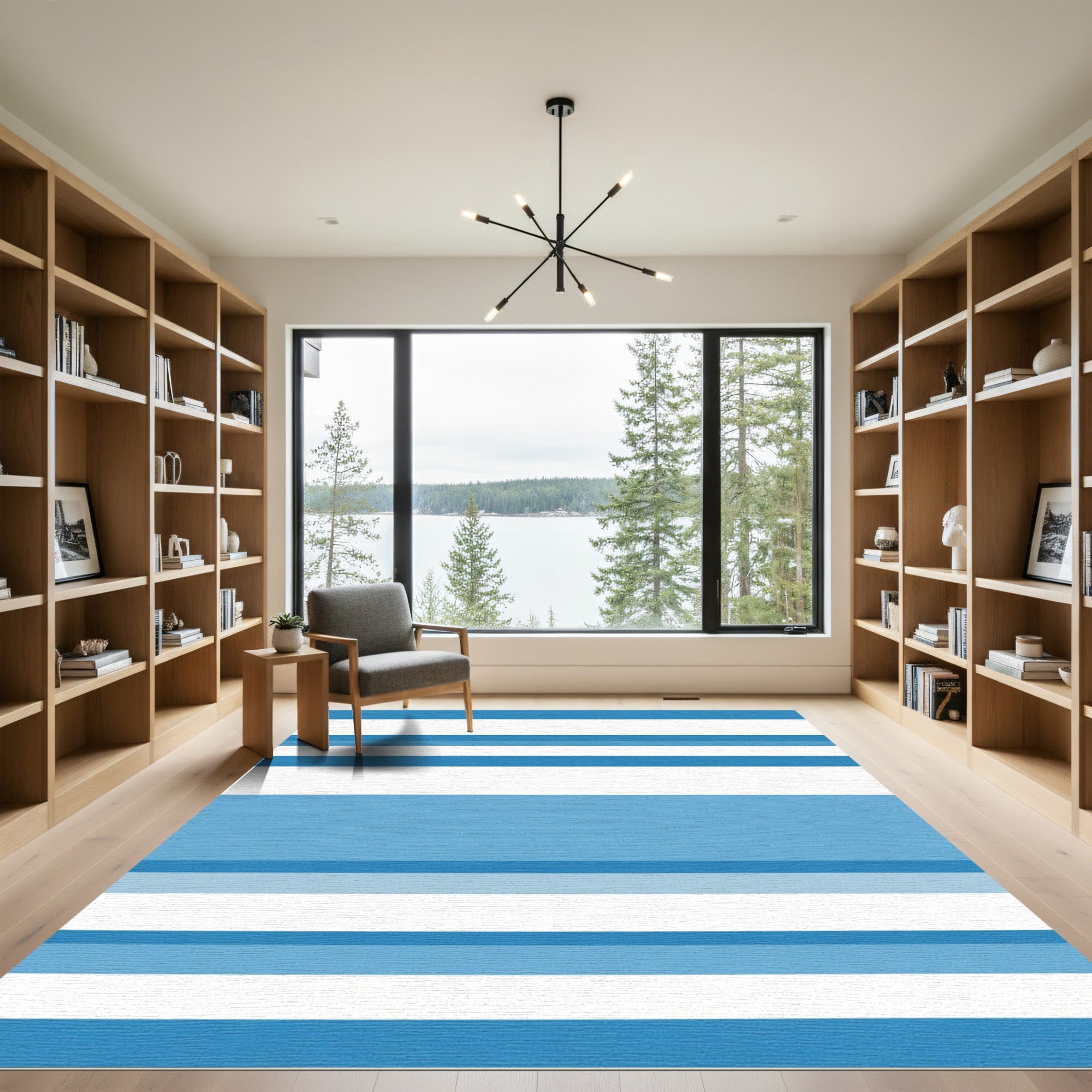 Blue White Gradient Striped Rug