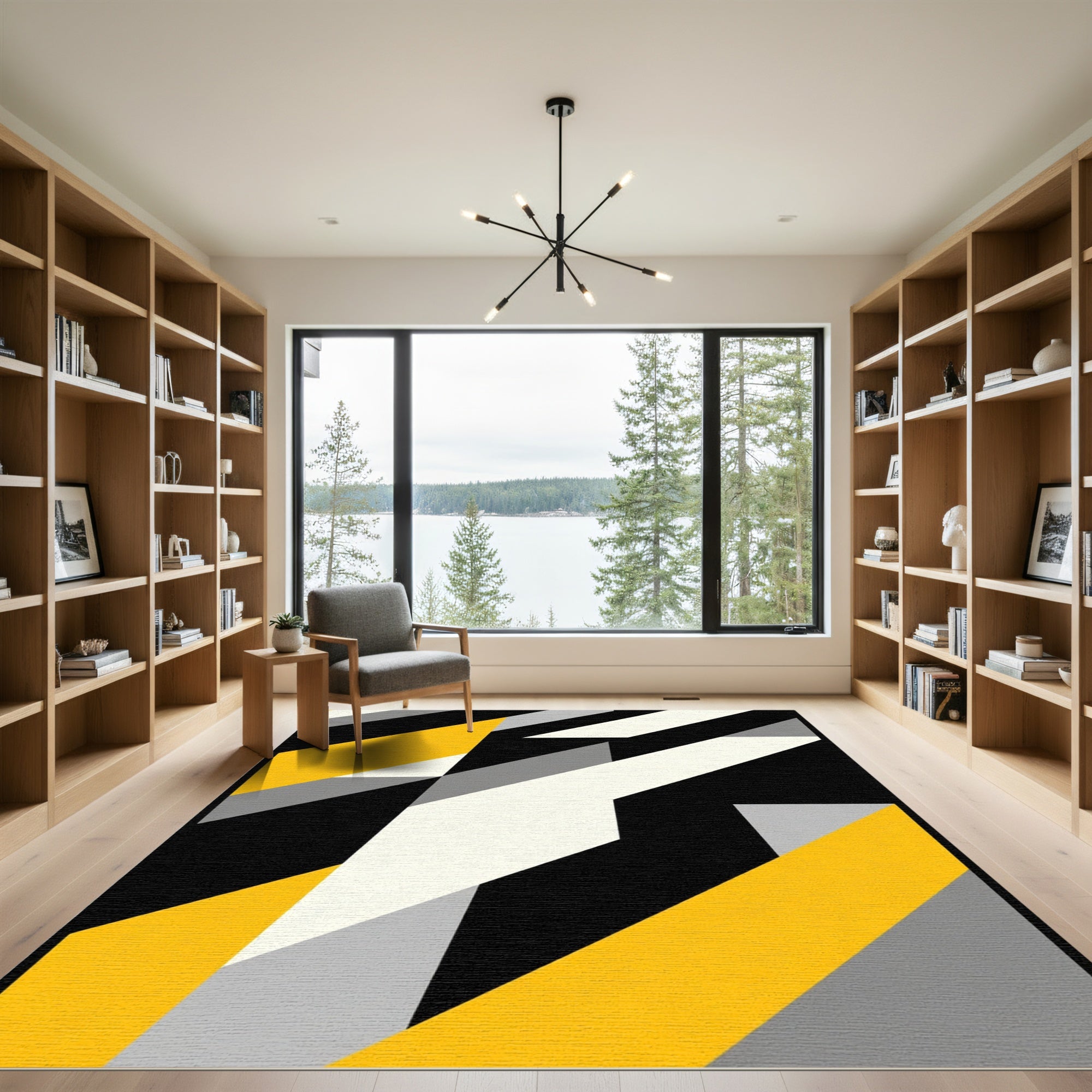 Bold Black Yellow Geometric Angles Rug