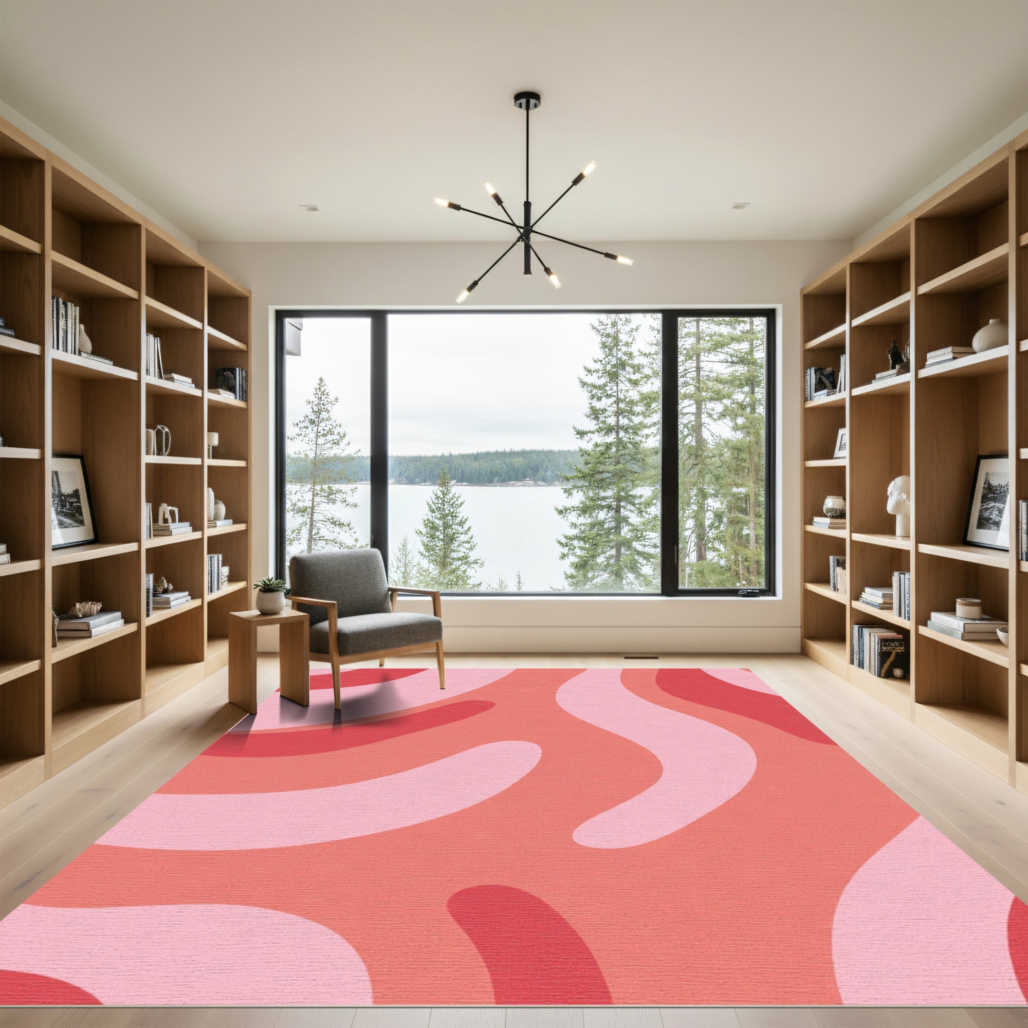 Retro Coral Swirl Waves Rug