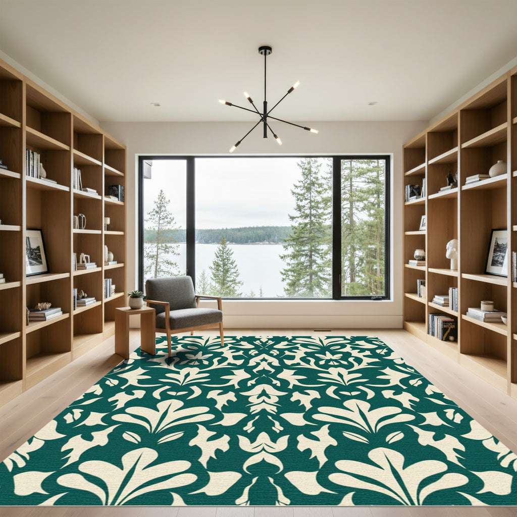 Teal Cream Organic Paisley Rug
