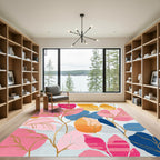 Vibrant Pink Blue Gold Leafy Canopy Rug