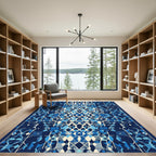 Deep Blue Geometric Abstract Fragment Rug