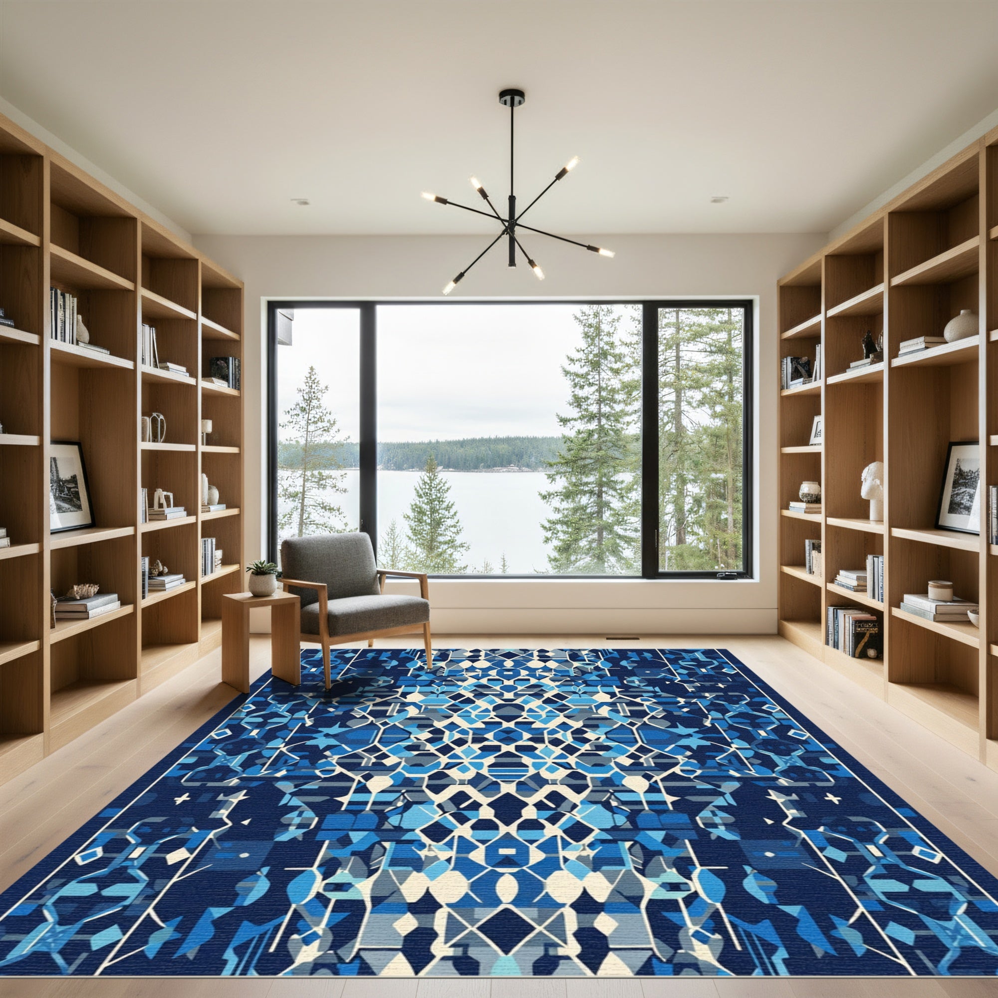 Deep Blue Geometric Abstract Fragment Rug