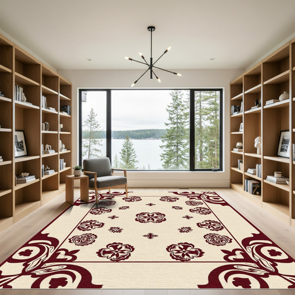 Crimson Floral Scatter medallion Corner Rug