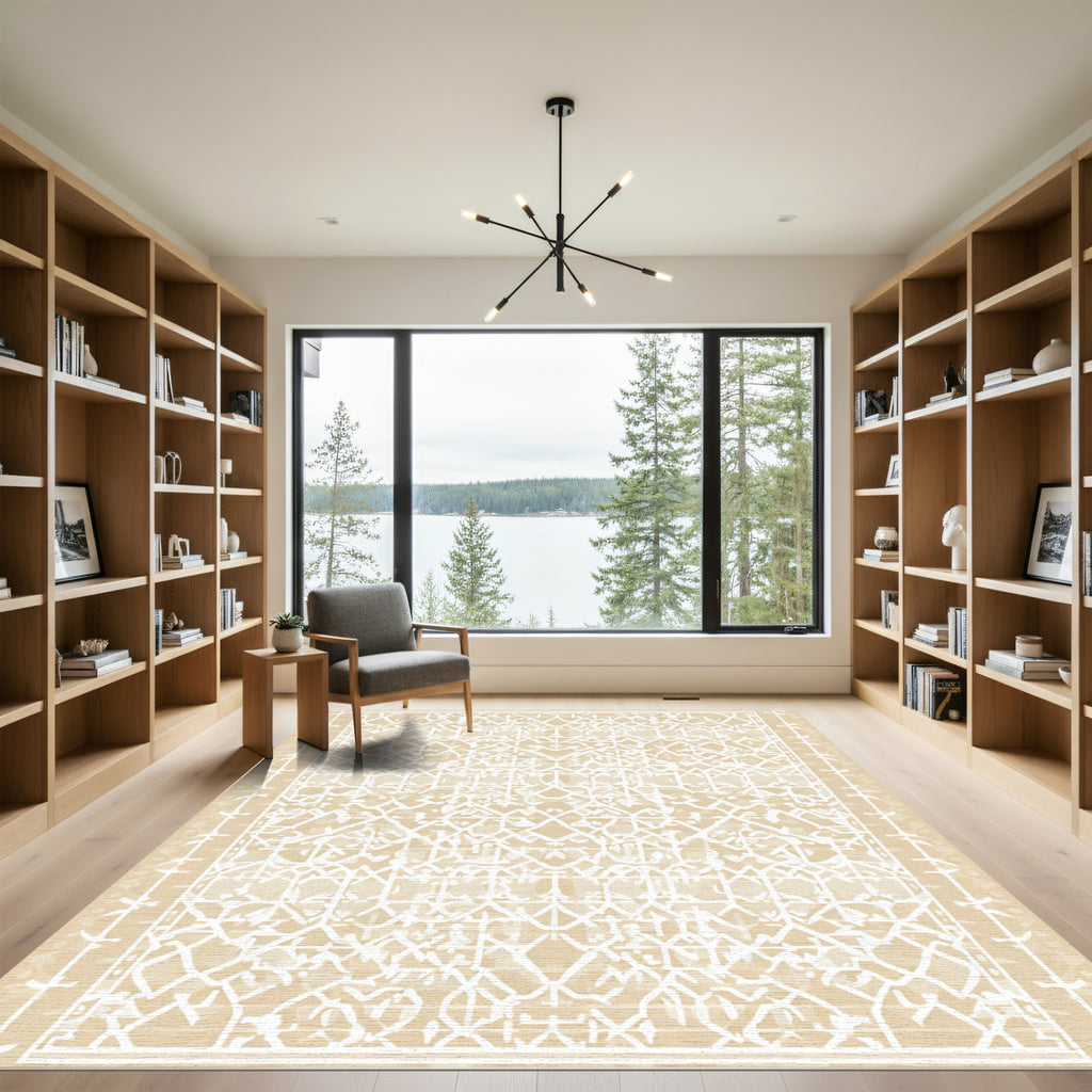 Cream Intricate Fretwork Lattice Rug