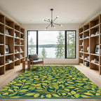 Green Leafy Botanical Garden Border Rug
