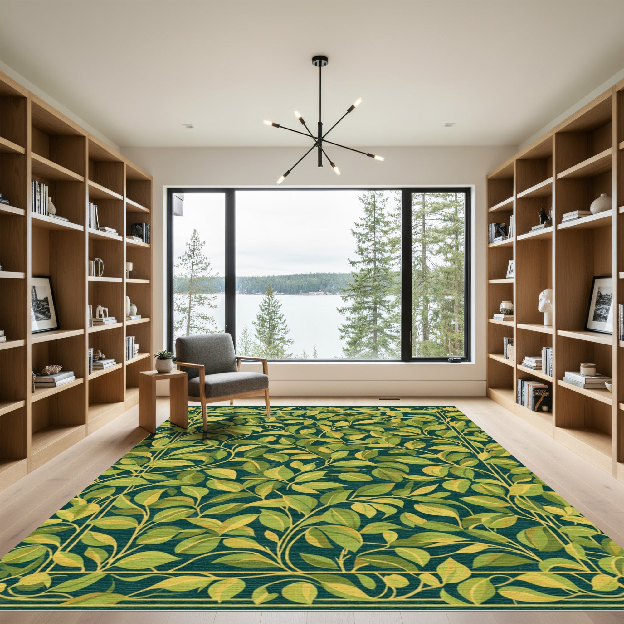 Green Leafy Botanical Garden Border Rug