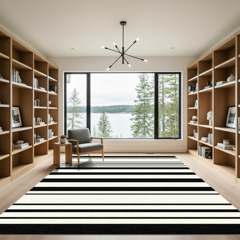 Black Cream Horizontal Stripe Rug