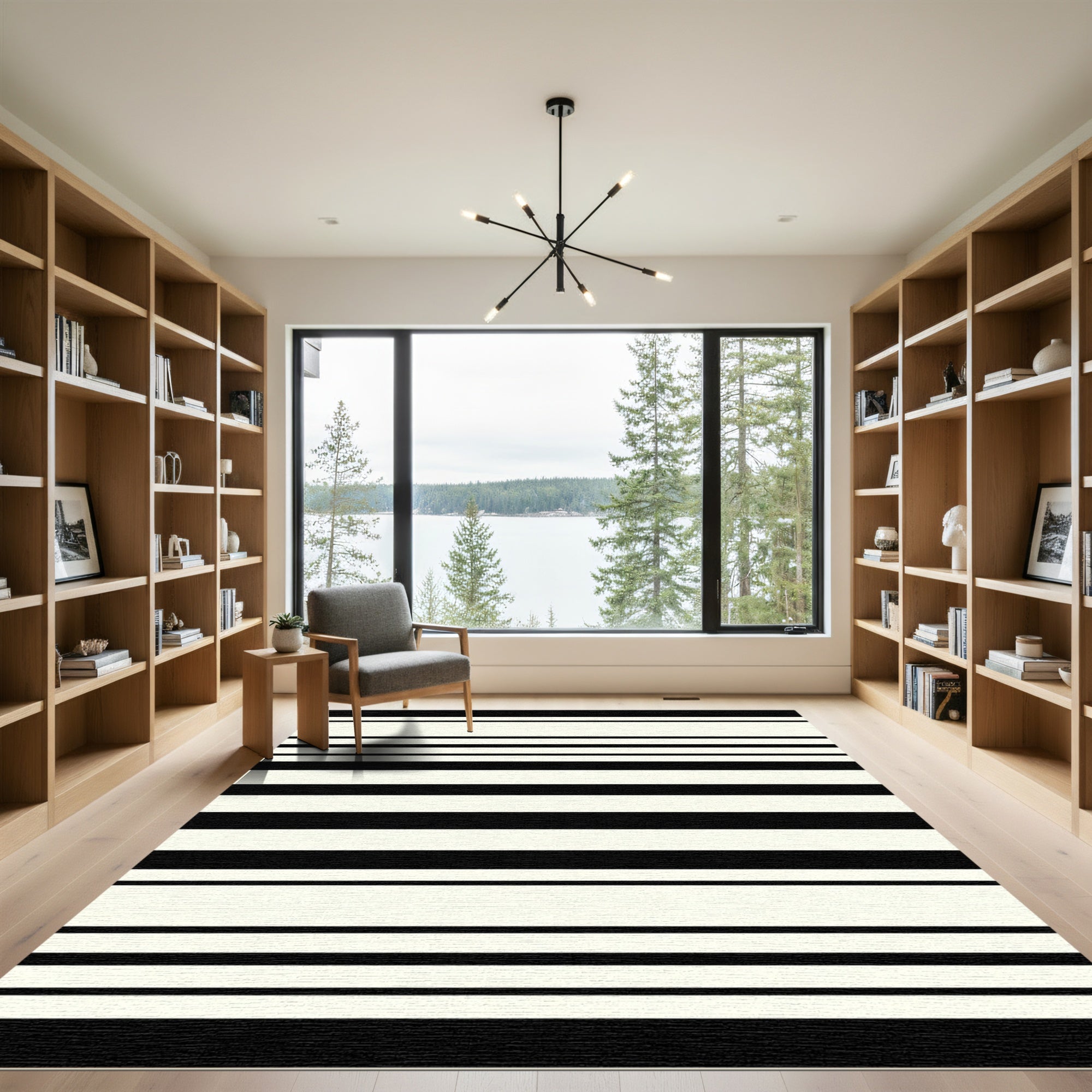 Black Cream Horizontal Stripe Rug