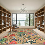 Abstract Crimson Floral Swirls Rug