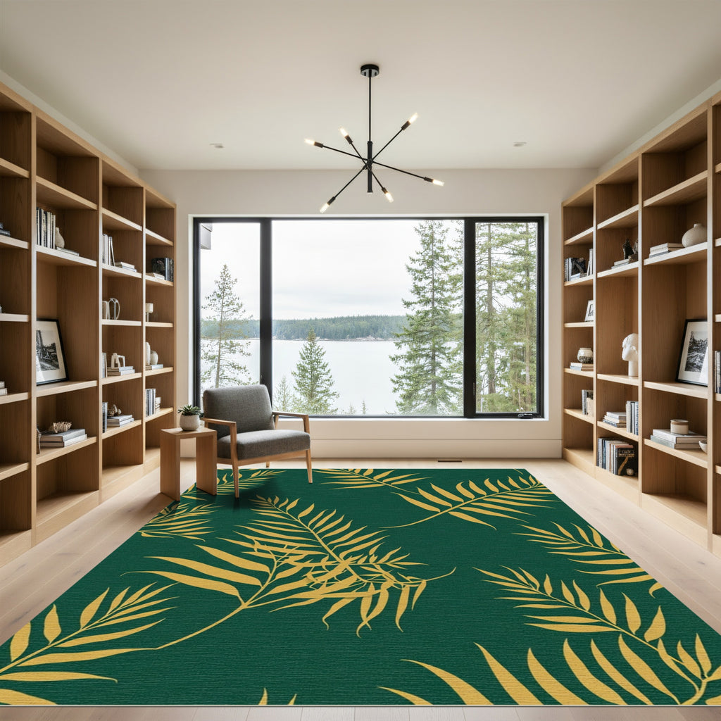 Lush Gold Palm Fronds Forest Rug