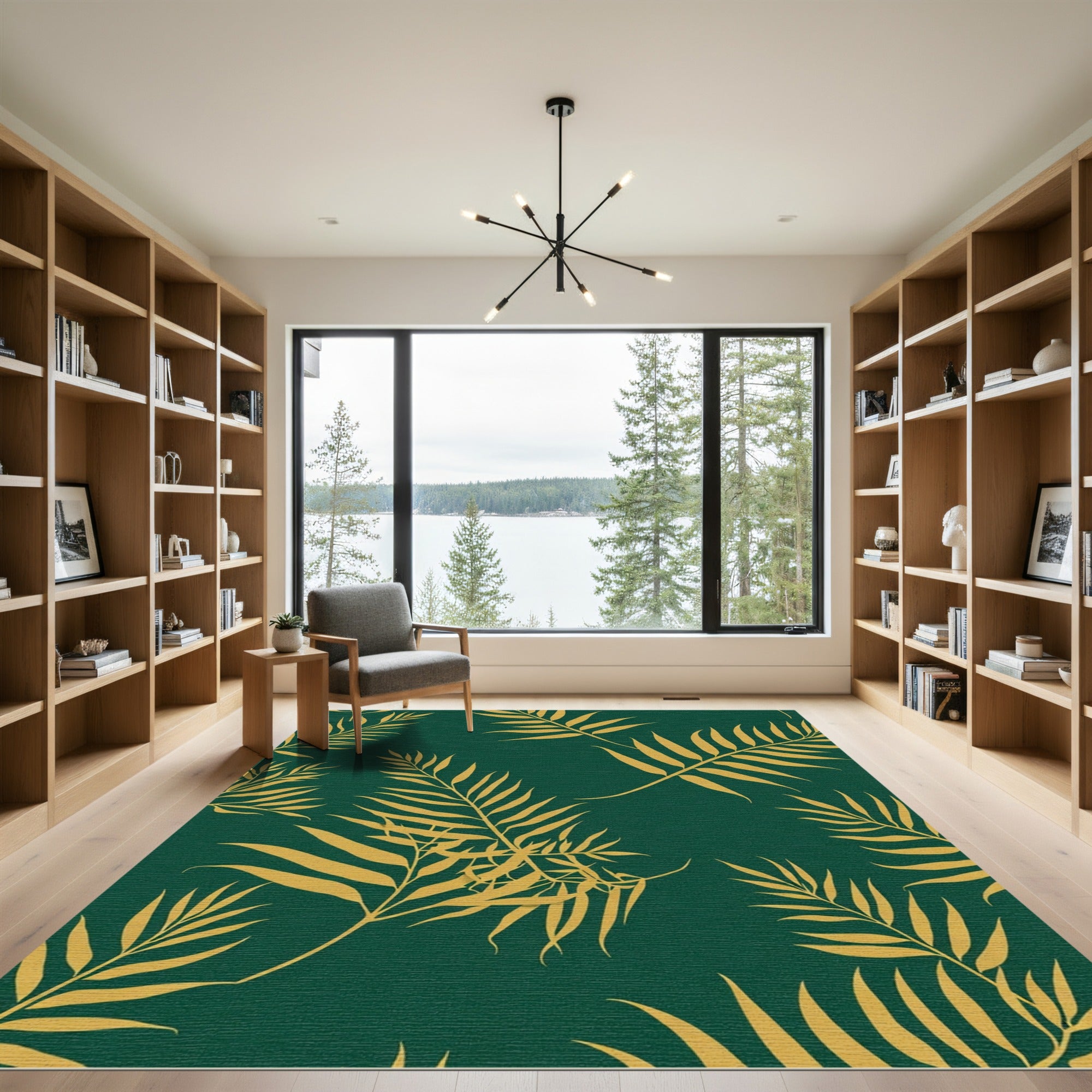 Lush Gold Palm Fronds Forest Rug